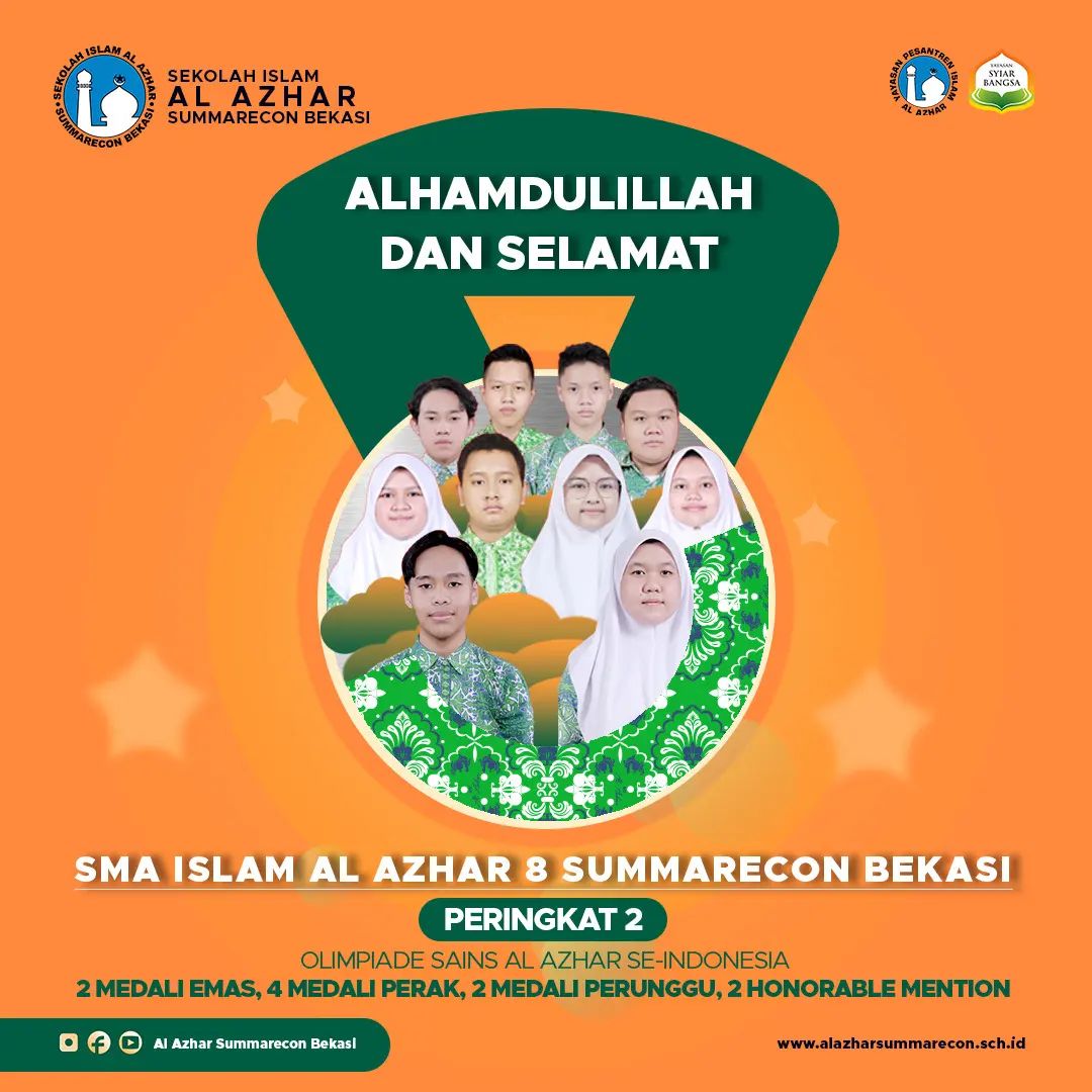 SMA Islam Al Azhar 8 Summarecon Bekasi meraih peringkat ke 2 dalam kompetisi Olimpiade Sains Al Azhar (OSA) ke-XIV bersama Yayasan Pesantren Islam @ypi_alazhar. SMA Islam Al Azhar 8 Summarecon Bekasi meraih peringkat ke 2 dalam kompetisi Olimpiade Sains Al Azhar (OSA) ke-XIV bersama Yayasan Pesantren Islam @ypi_alazhar.